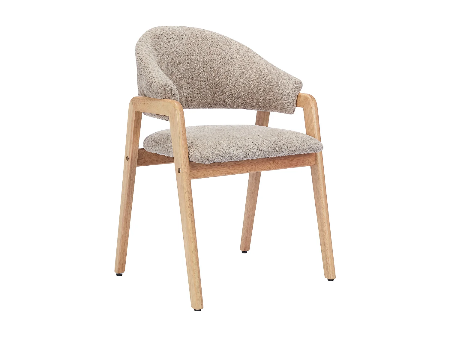 Lot de 2 chaises avec accoudoirs en tissu bouclette et bois d'hévéa - Taupe et naturel - SOLUNA