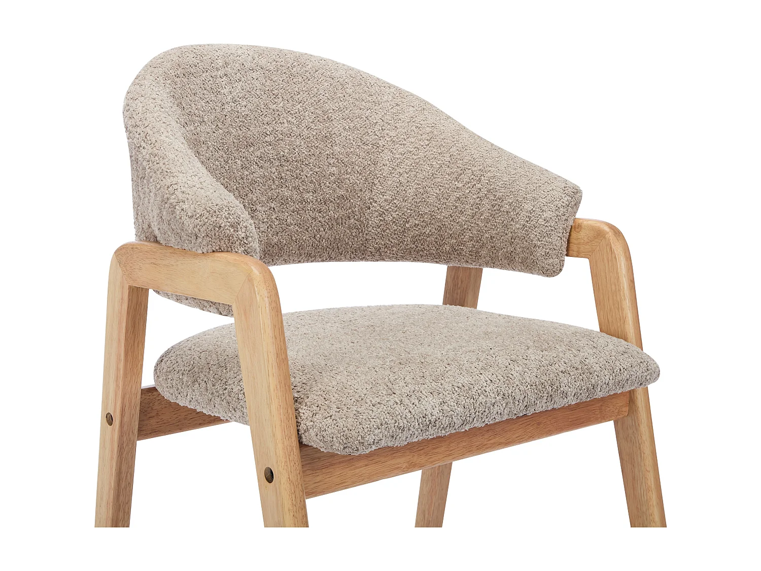 Lot de 2 chaises avec accoudoirs en tissu bouclette et bois d'hévéa - Taupe et naturel - SOLUNA