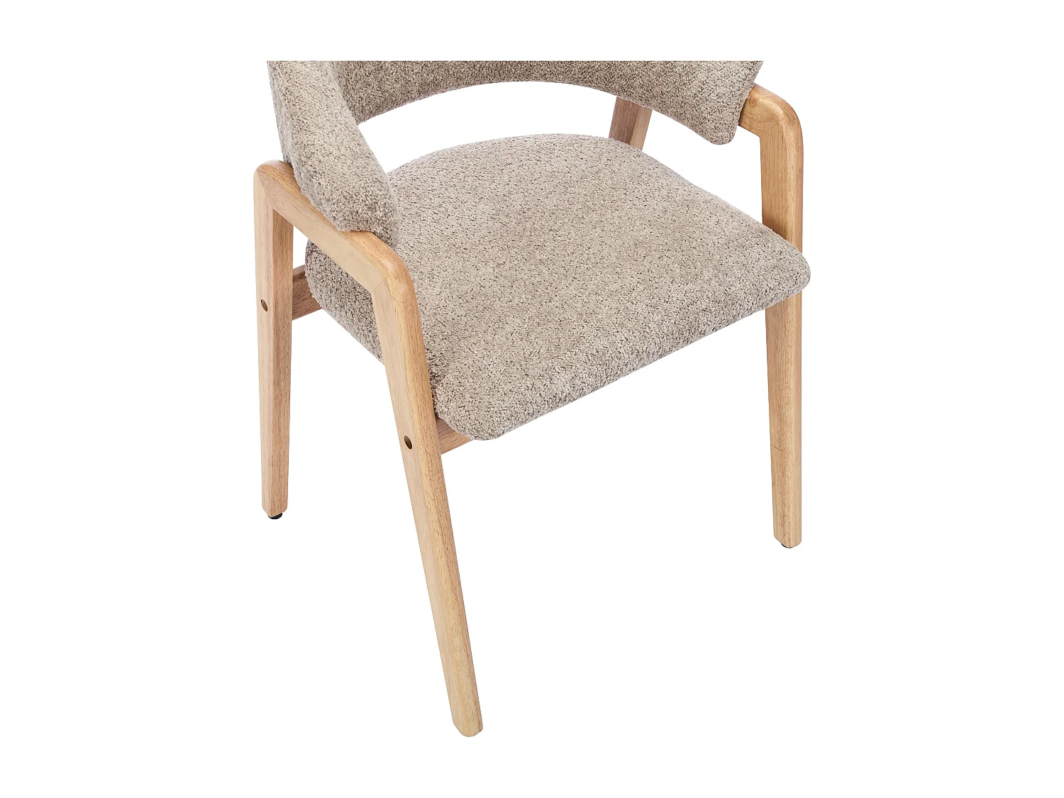 Lot de 2 chaises avec accoudoirs en tissu bouclette et bois d'hévéa - Taupe et naturel - SOLUNA