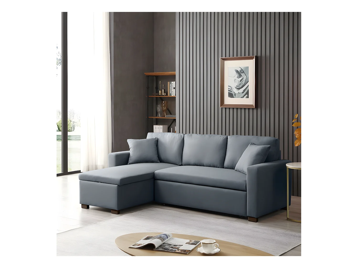 Canapé convertible d'angle 3 places méridienne 1970x1160x470 gris
