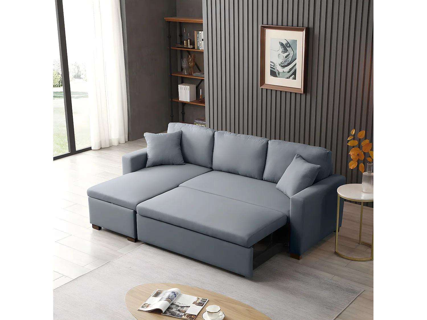 Sofá Cama Esquinero De 3 Plazas Chaise Loung 1970X1160X470 Gris