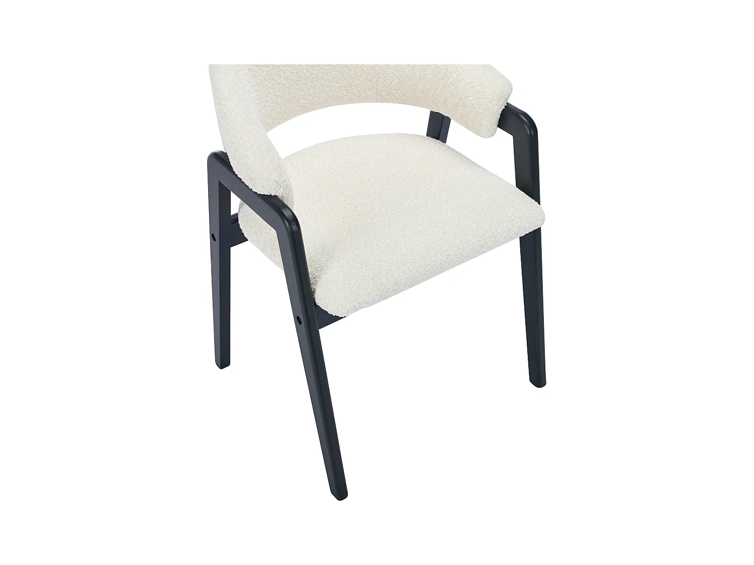 Sæt med 2 stole med armlæn i bouclé stof og gummitræ - Hvid og Sort - SOLUNA