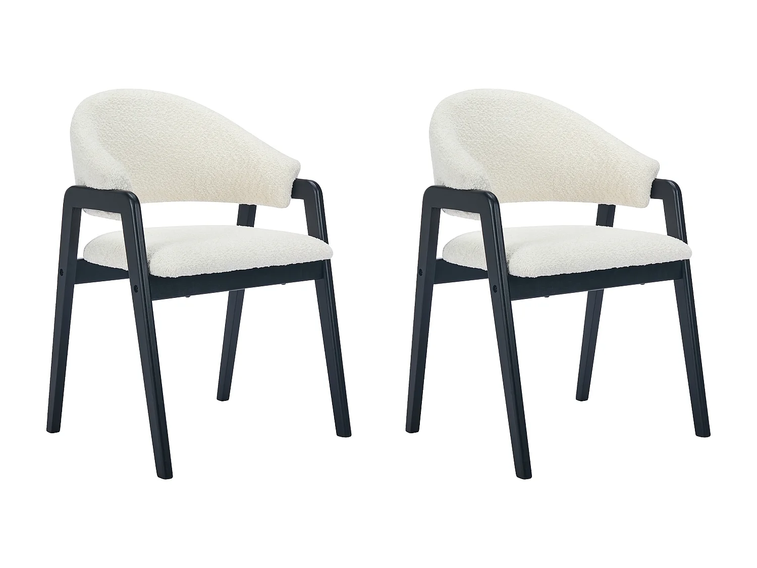 Set van 2 stoelen met armleuningen van boucléstof en heveahout - Wit en zwart - SOLUNA