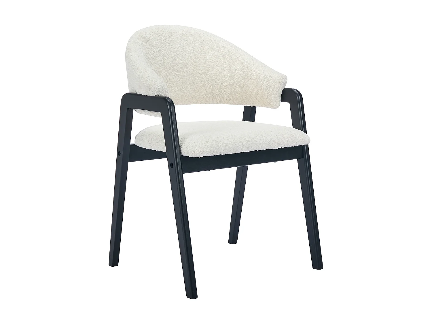 Set van 2 stoelen met armleuningen van boucléstof en heveahout - Wit en zwart - SOLUNA