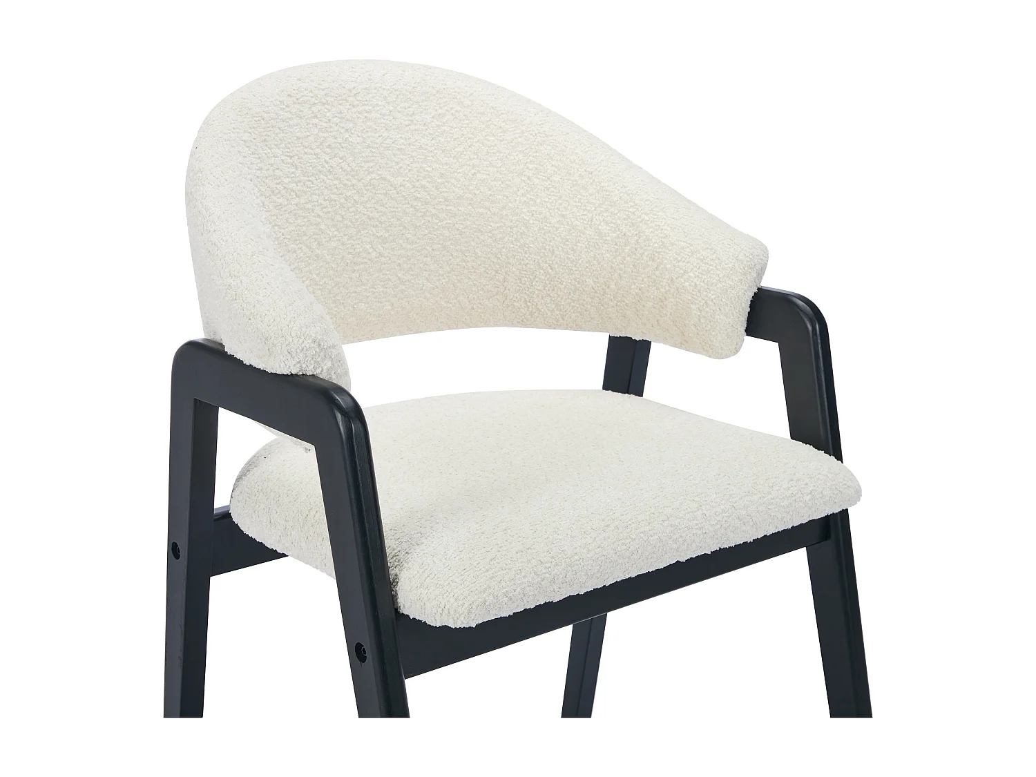 Set van 2 stoelen met armleuningen van boucléstof en heveahout - Wit en zwart - SOLUNA