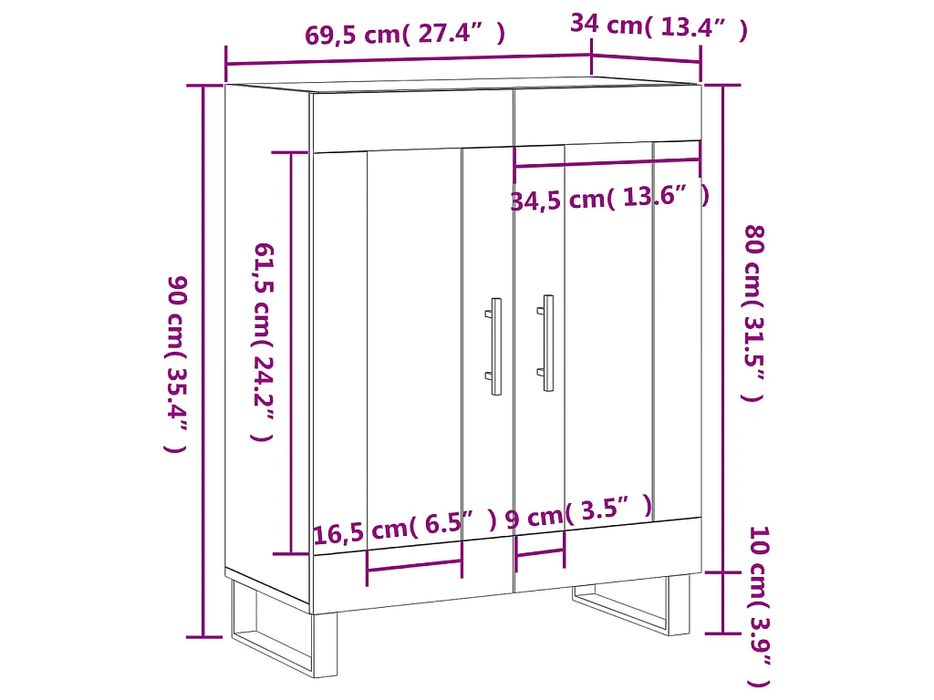 Buffet chêne sonoma 69,5x34x90 cm bois d'ingénierie
