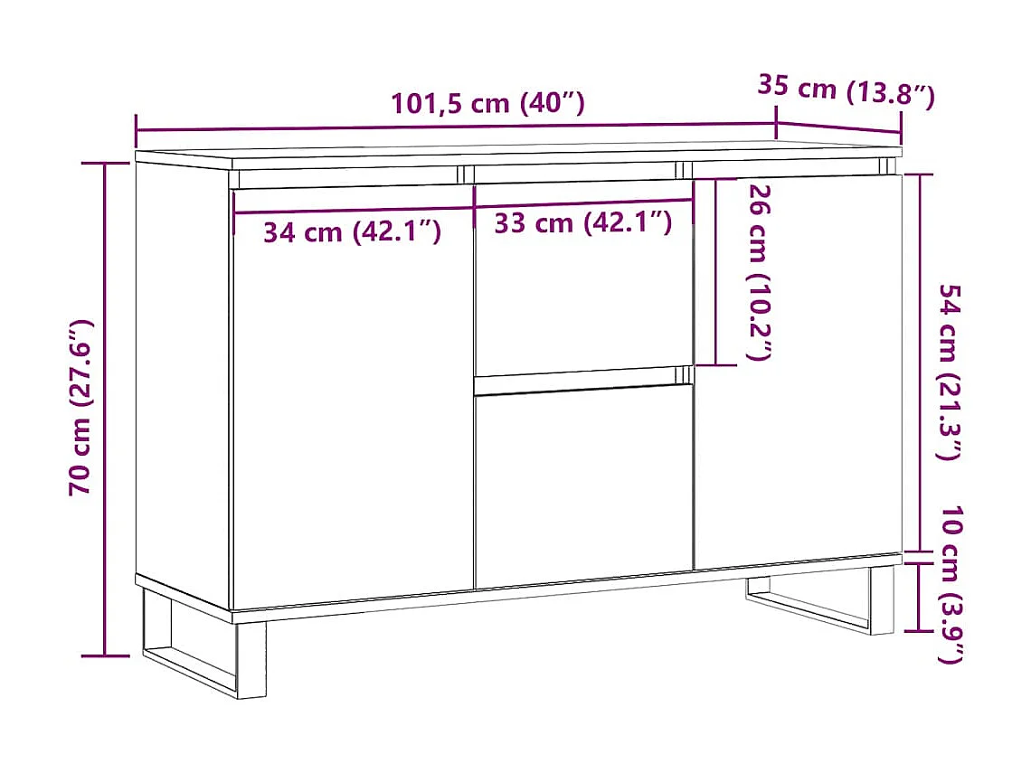 Aparador de madera de ingeniería roble ahumado 101,5x35x70 cm