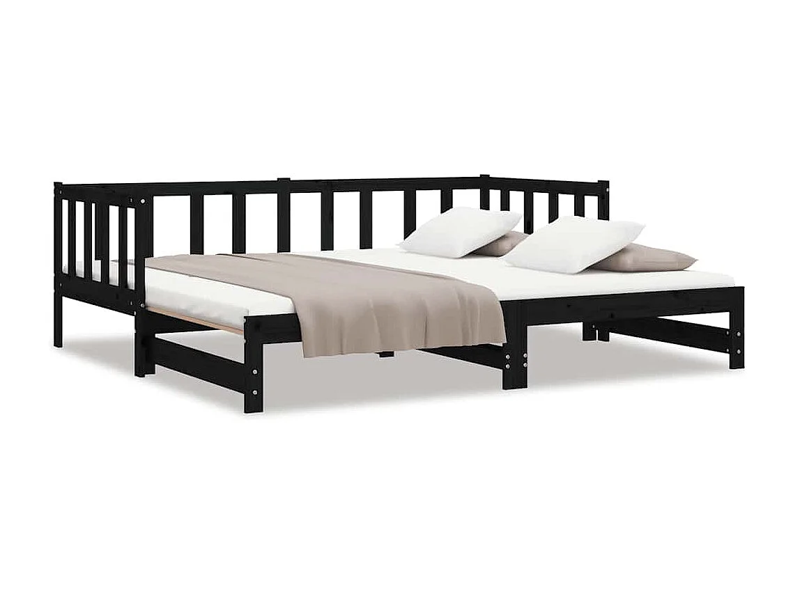 Tagesbett Ausziehbar Schwarz 90x200 cm Massivholz Kiefer