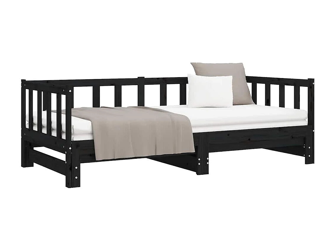 Tagesbett Ausziehbar Schwarz 90x200 cm Massivholz Kiefer