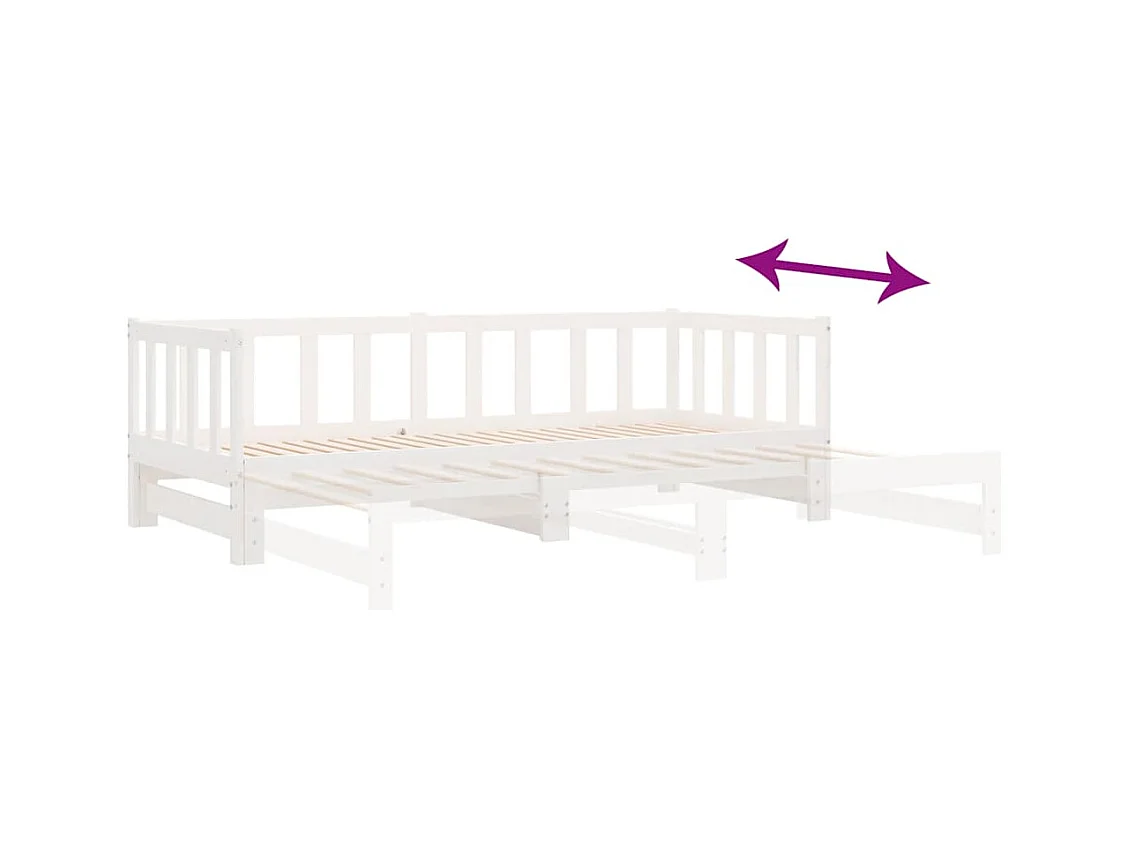 Slaapbank met onderschuifbed 90x200 cm massief grenenhout wit