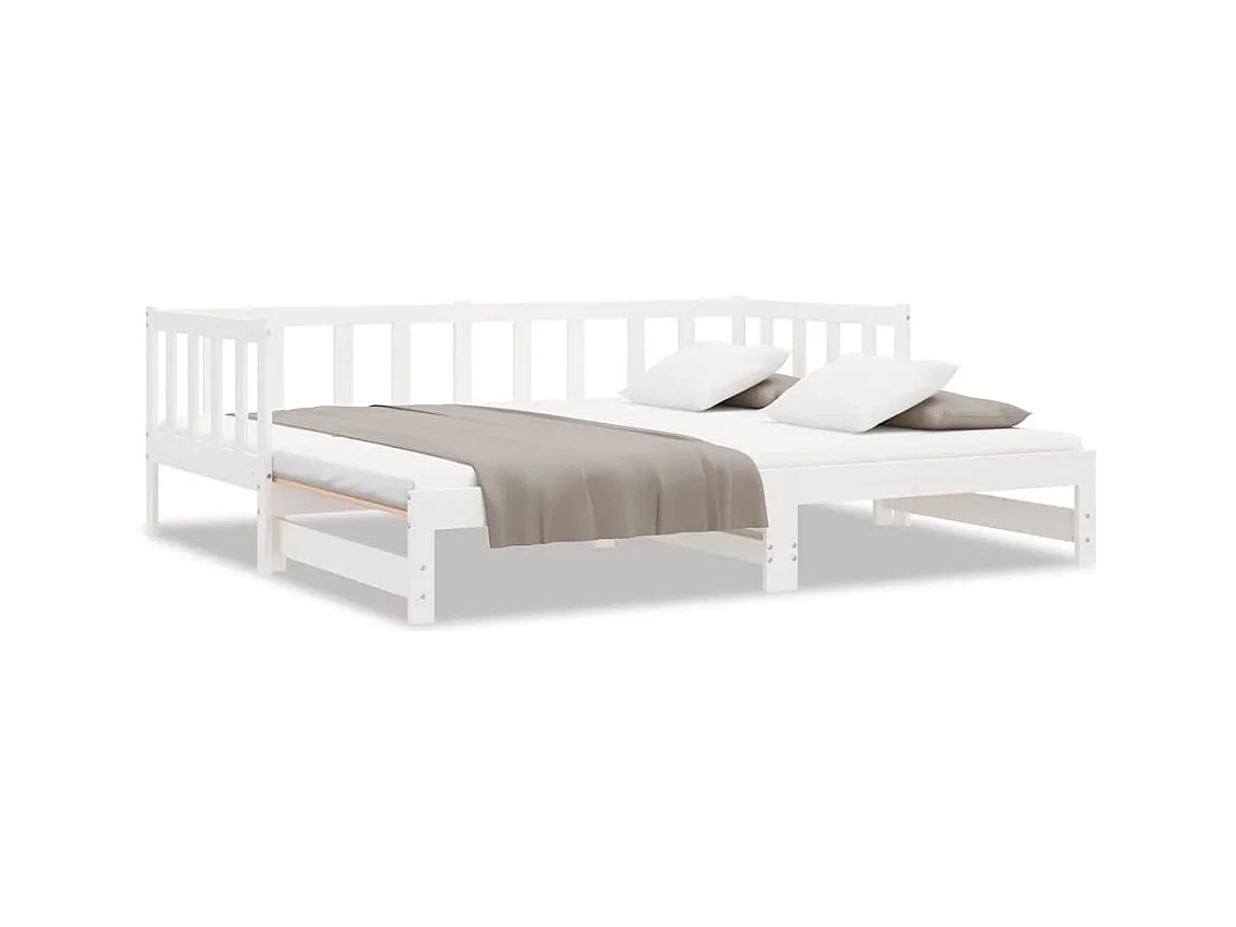 Slaapbank met onderschuifbed 90x200 cm massief grenenhout wit