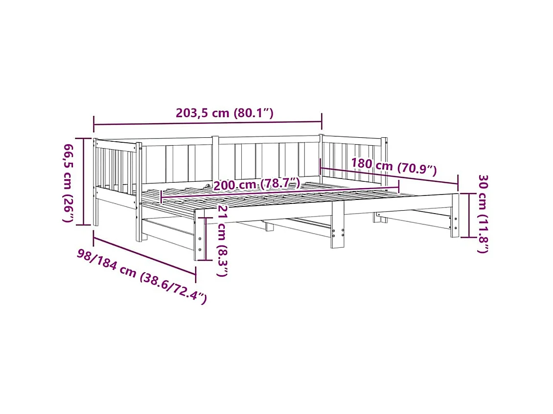 Slaapbank met onderschuifbed 90x200 cm massief grenenhout wit