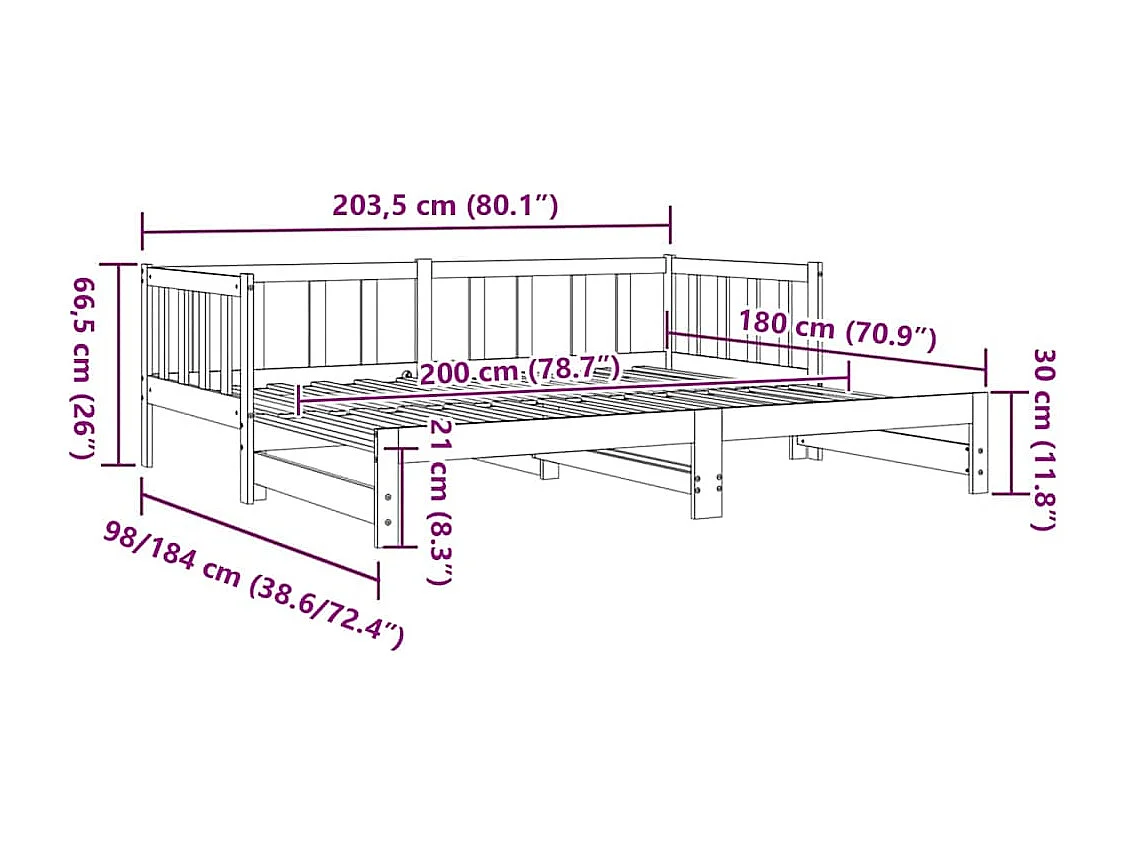 Lit de jour et lit gigogne sans matelas 90x200 cm bois massif