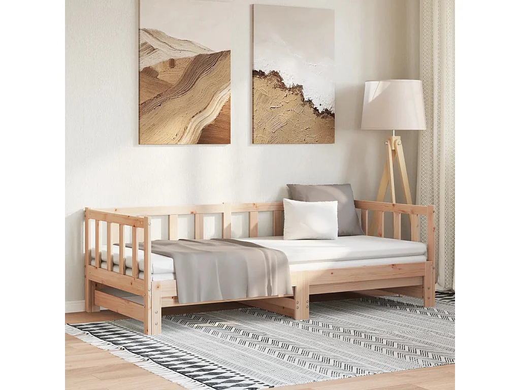 Lit de jour et lit gigogne sans matelas 90x190 cm bois massif
