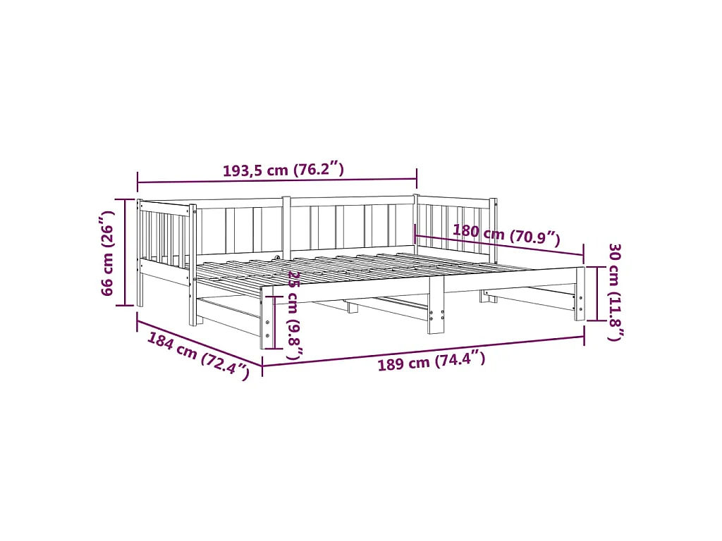 Lit de jour et lit gigogne sans matelas 90x190 cm bois massif