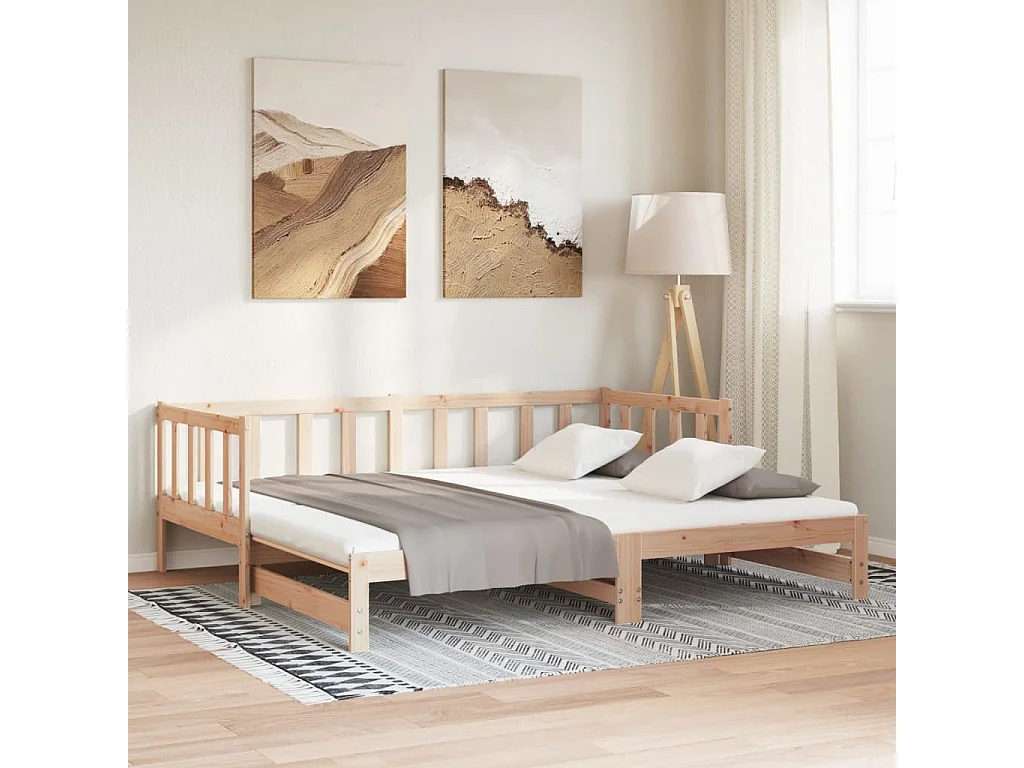 Lit de jour et lit gigogne sans matelas 90x190 cm bois massif