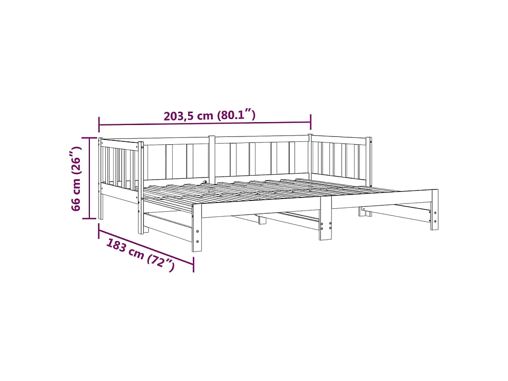Lit de jour et lit gigogne sans matelas 90x200 cm bois massif