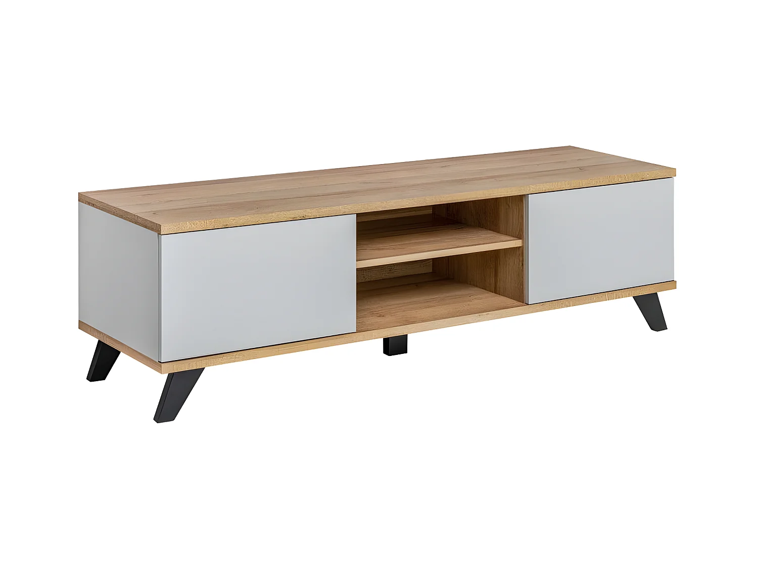 Meuble TV 2 Portes "Bogota" 160cm Gris & Naturel
