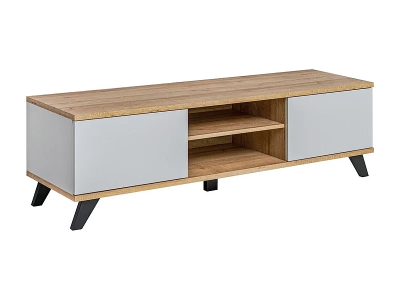 Meuble TV 2 Portes "Bogota" 160cm Gris & Naturel