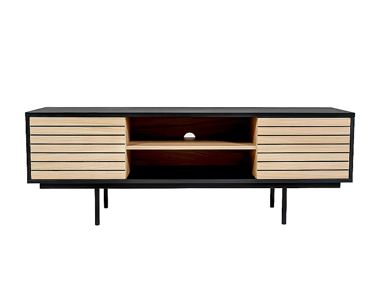 Meuble TV Design "Stripe" 150cm Chêne & Noir