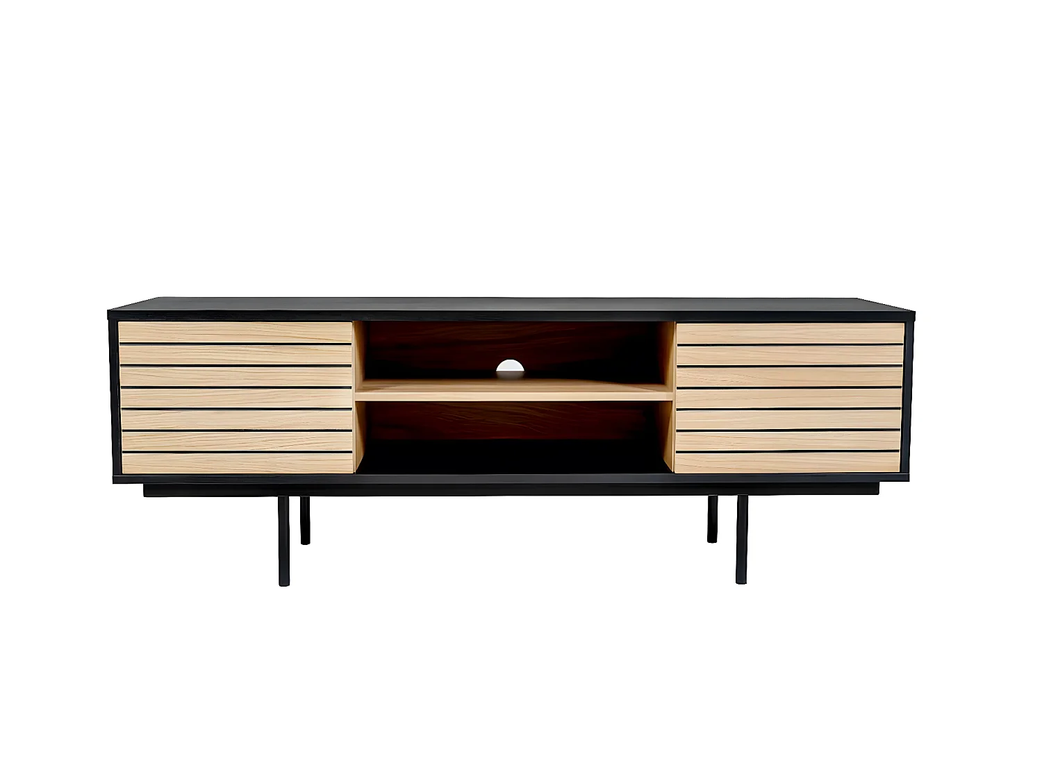 Meuble TV Design "Stripe" 150cm Chêne & Noir
