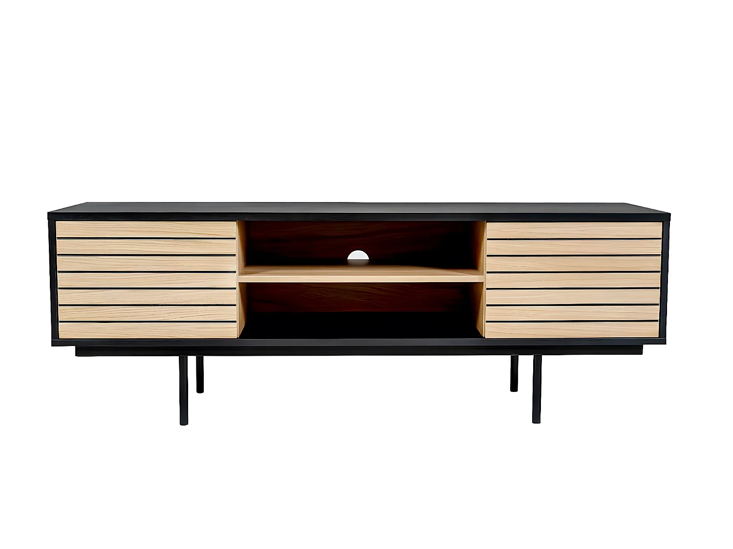 Meuble TV Design "Stripe" 150cm Chêne & Noir