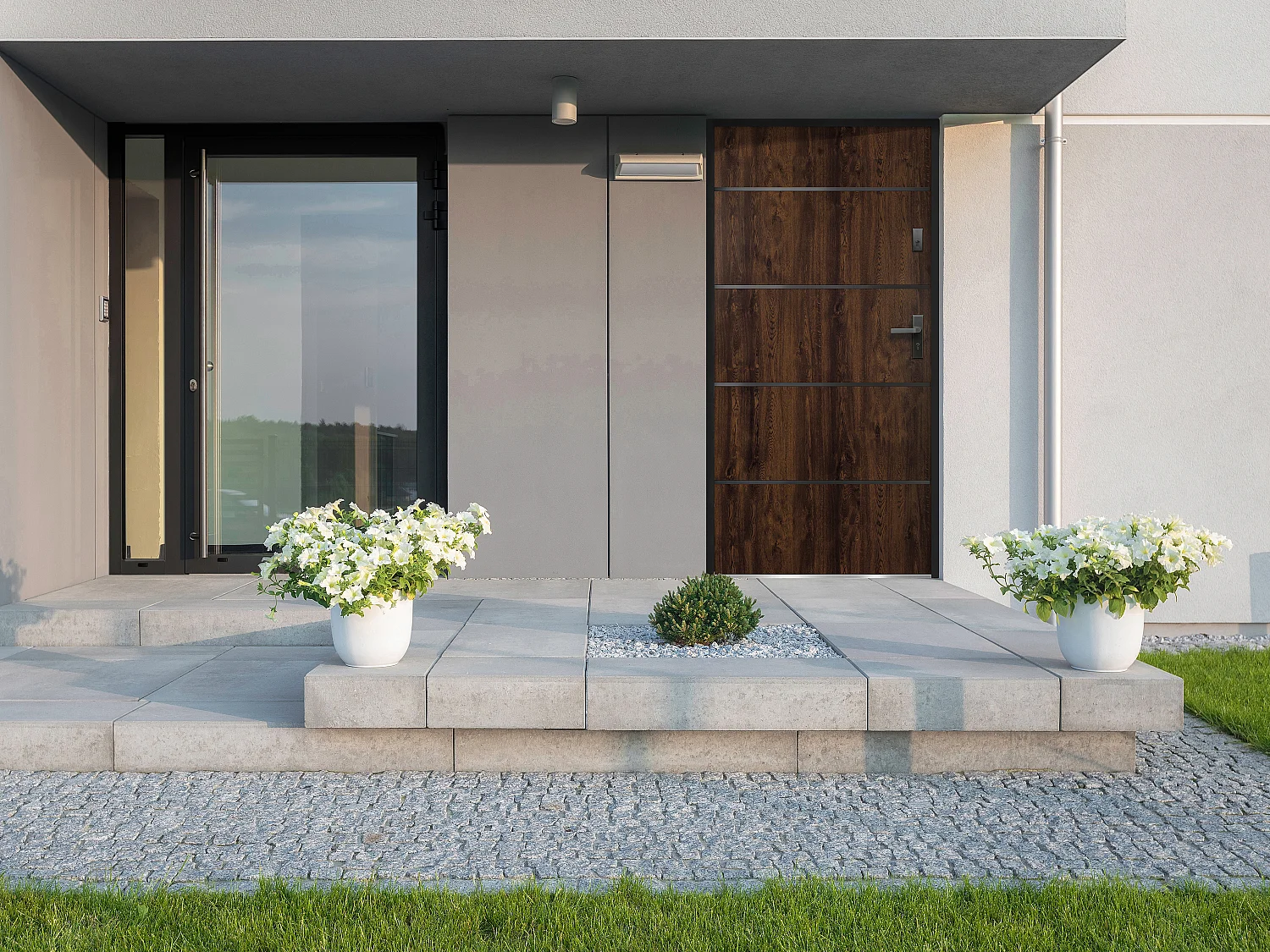 Porte d'entrée en acier pleine et inox H207 x L100 cm naturel foncé - poussant gauche - NAXARA