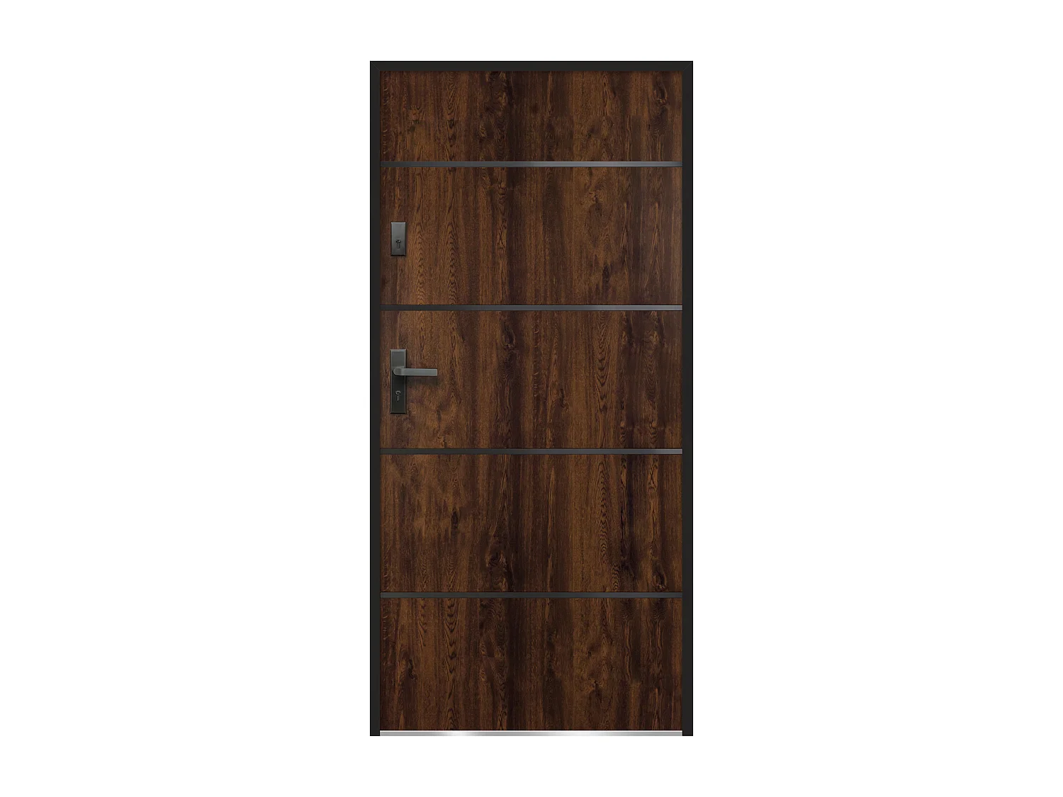 Voordeur van massief en roestvrij staal H207 x L100 cm, donker naturel - Draait rechts open - NAXARA