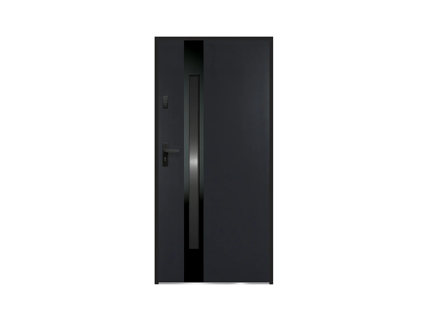 Porte d'entrée en acier pleine et inox H207 x L100 cm - verre fumé - noir et anthracite - poussant droit - BRAGA