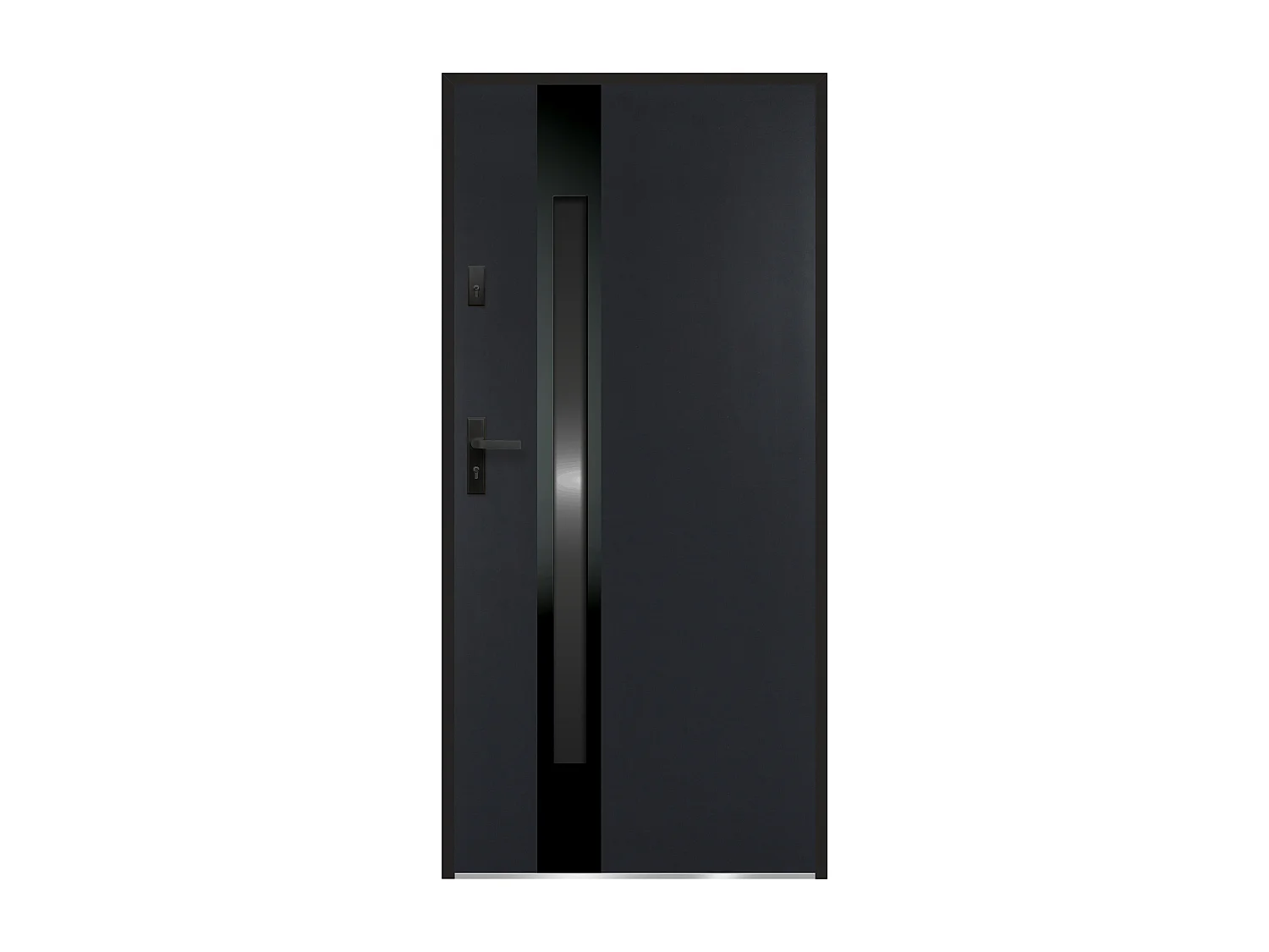 Porte d'entrée en acier pleine et inox H207 x L100 cm - verre fumé - noir et anthracite - poussant droit - BRAGA