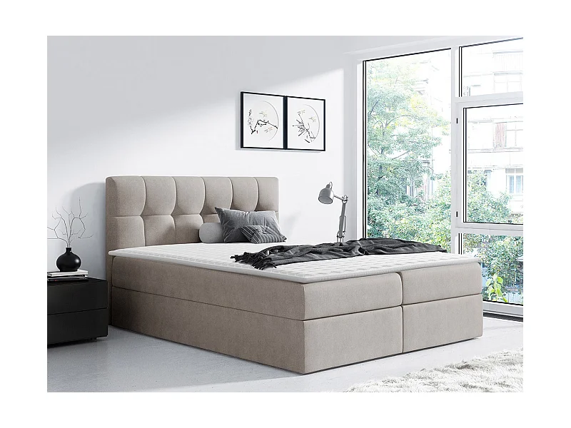 Cama continental Baltimore 128, Continental, Castanho claro, Tecido