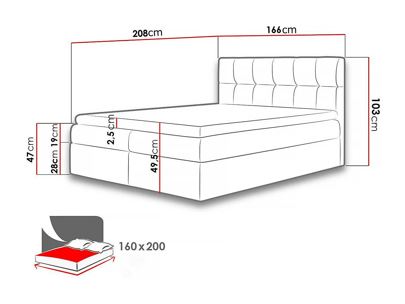 Cama continental Baltimore 128, Doble, Continental, De color marrón claro, 160x200, Tapiz