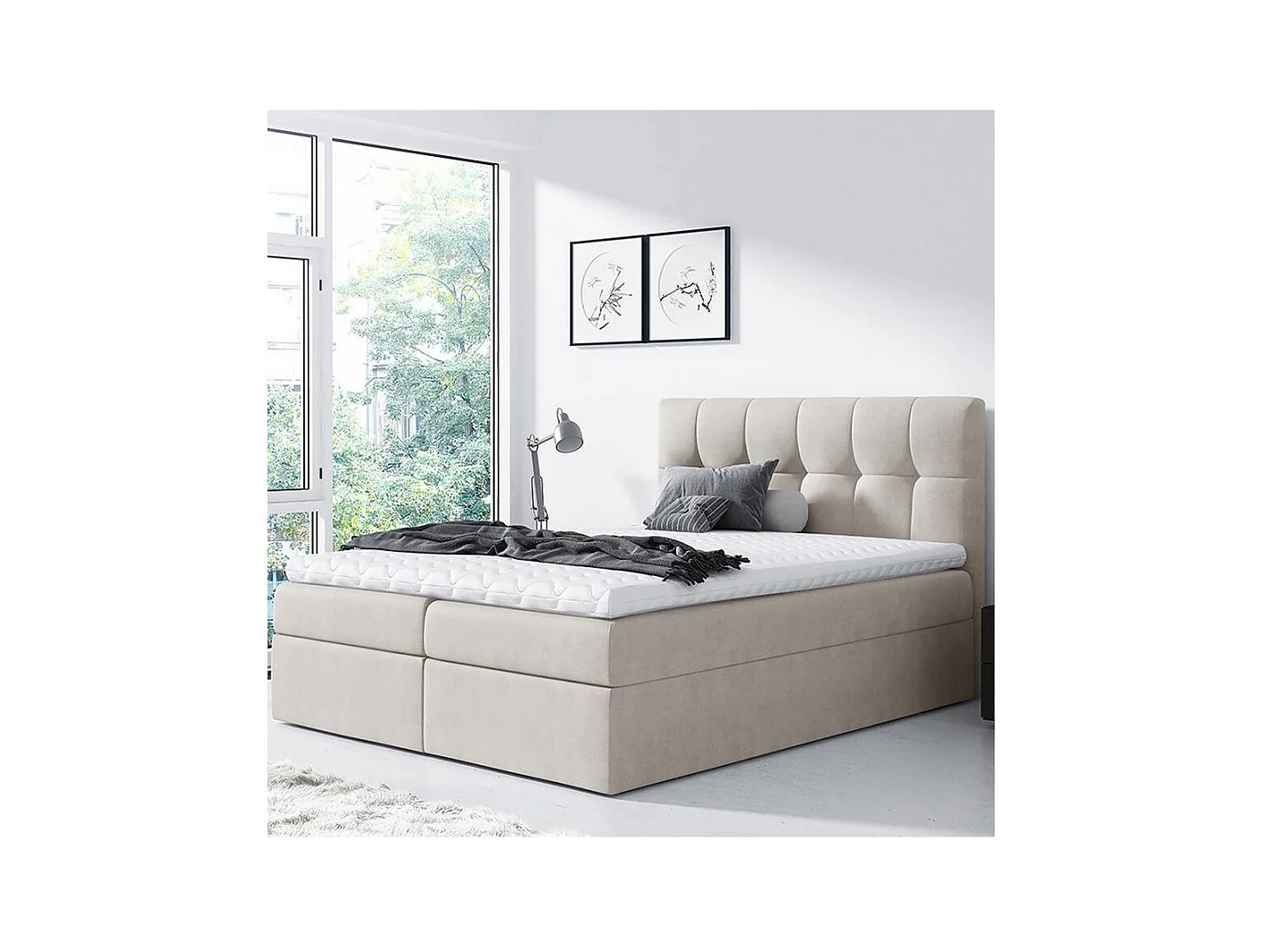 Lit continental Baltimore 128, Continental, Double, Brun clair, 160x200, Tapisserie,