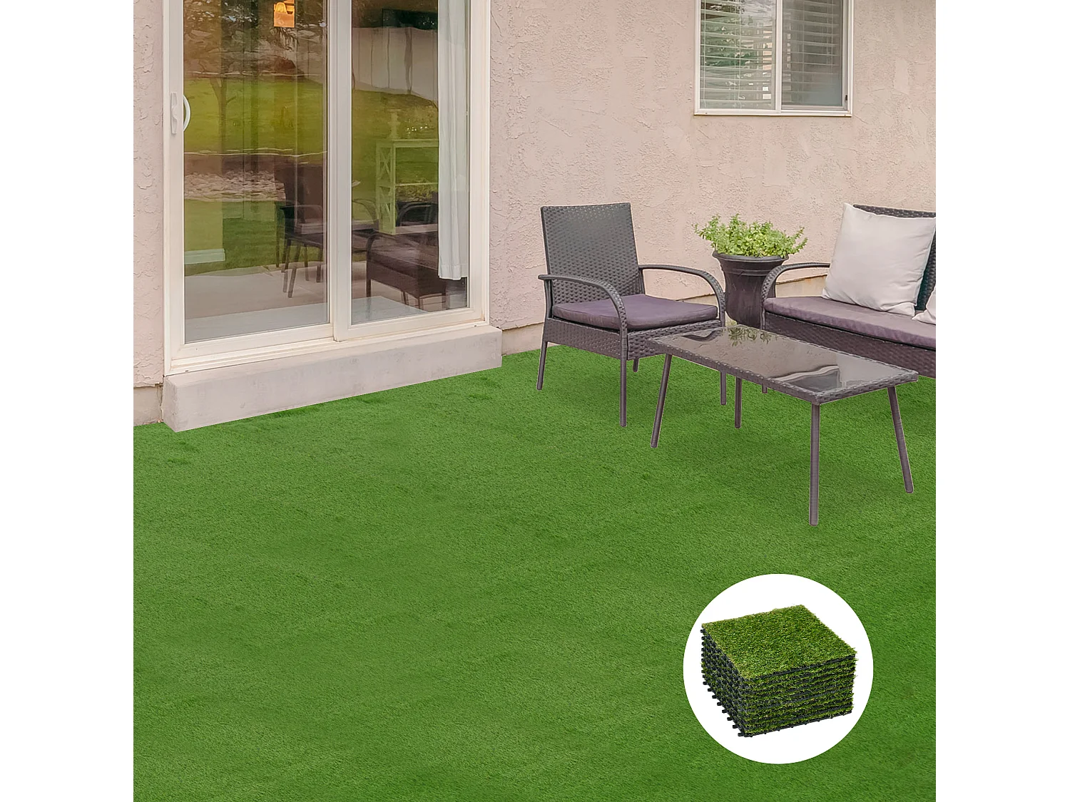 Gazon synthétique artificiel set de 10 dalles carreaux 30 x 30 cm épaisseur confort 3,5 cm à emboîter vert