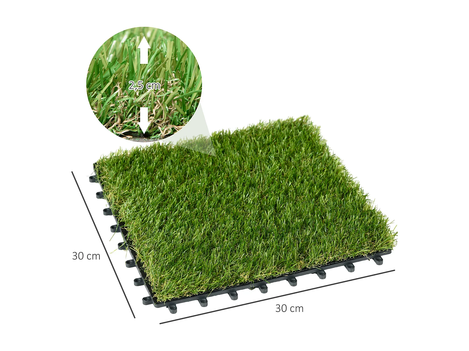 Gazon synthétique artificiel set de 10 dalles carreaux 30 x 30 cm épaisseur confort 3,5 cm à emboîter vert