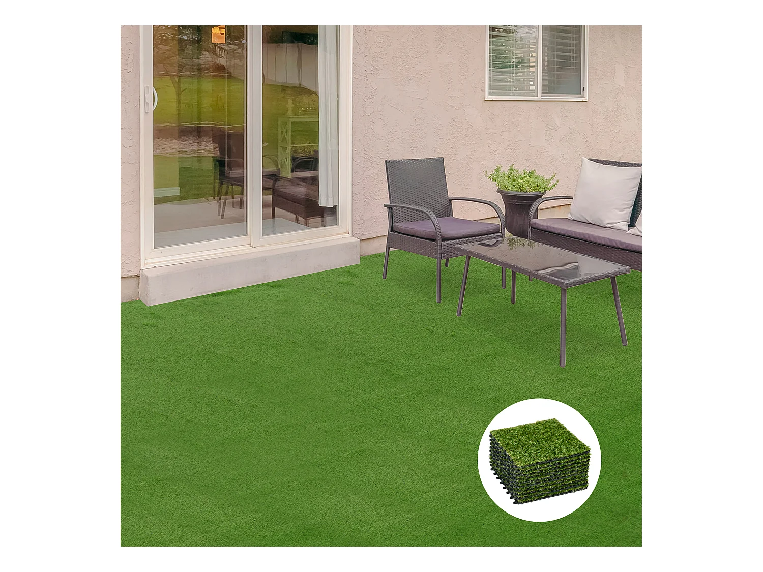 Gazon synthétique artificiel set de 10 dalles carreaux 30 x 30 cm épaisseur confort 3,5 cm à emboîter vert