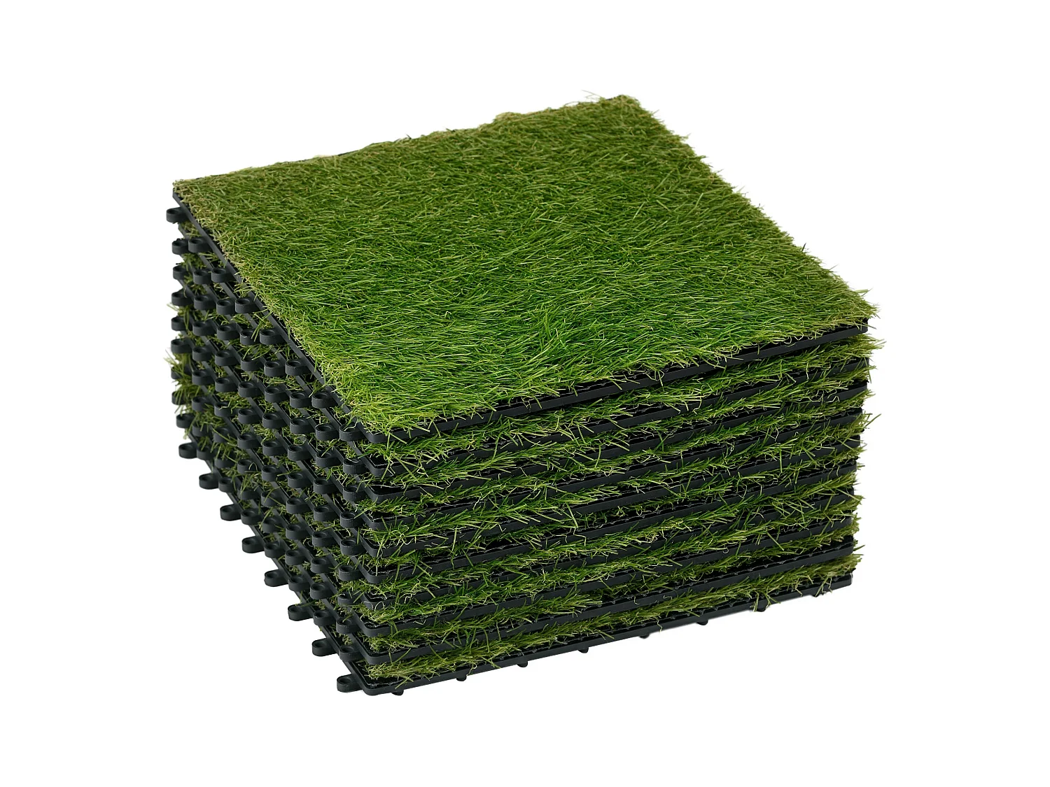 Gazon synthétique artificiel set de 10 dalles carreaux 30 x 30 cm épaisseur confort 3,5 cm à emboîter vert