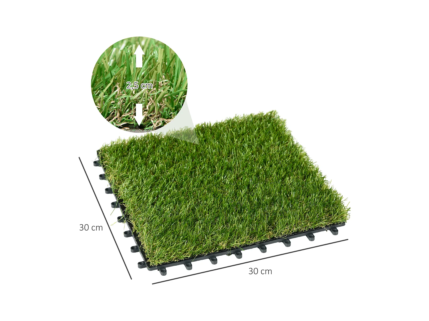 Gazon synthétique artificiel set de 10 dalles carreaux 30 x 30 cm épaisseur confort 3,5 cm à emboîter vert