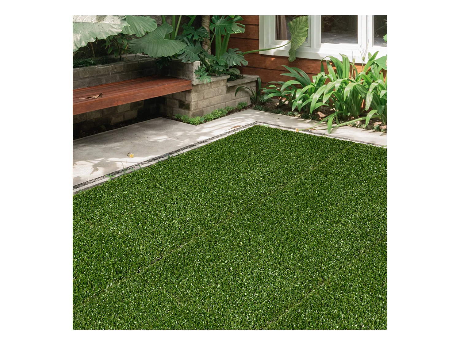 Gazon synthétique artificiel set de 10 dalles carreaux 30 x 30 cm épaisseur confort 3,5 cm à emboîter vert