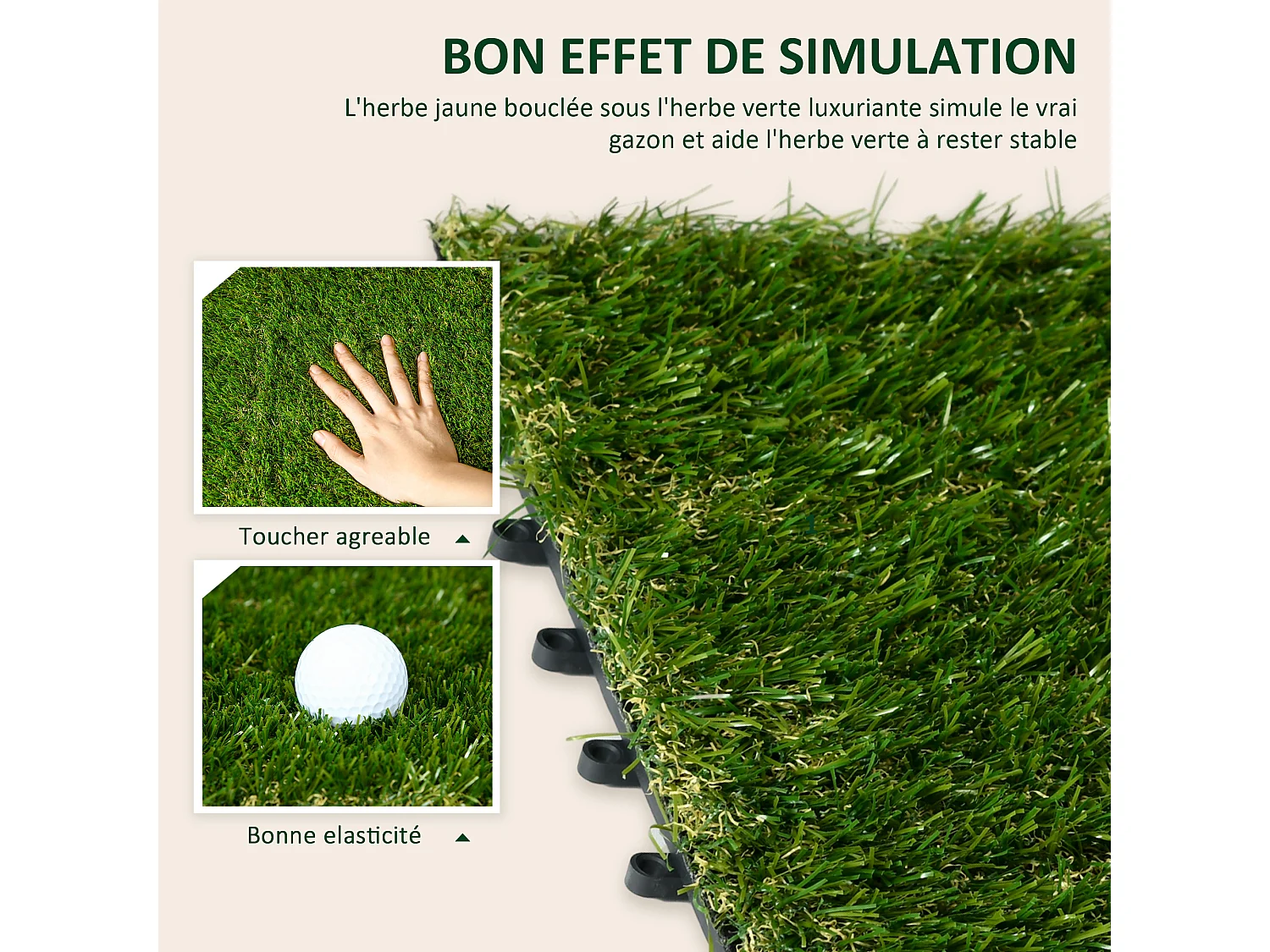 Gazon synthétique artificiel set de 10 dalles carreaux 30 x 30 cm épaisseur confort 3,5 cm à emboîter vert