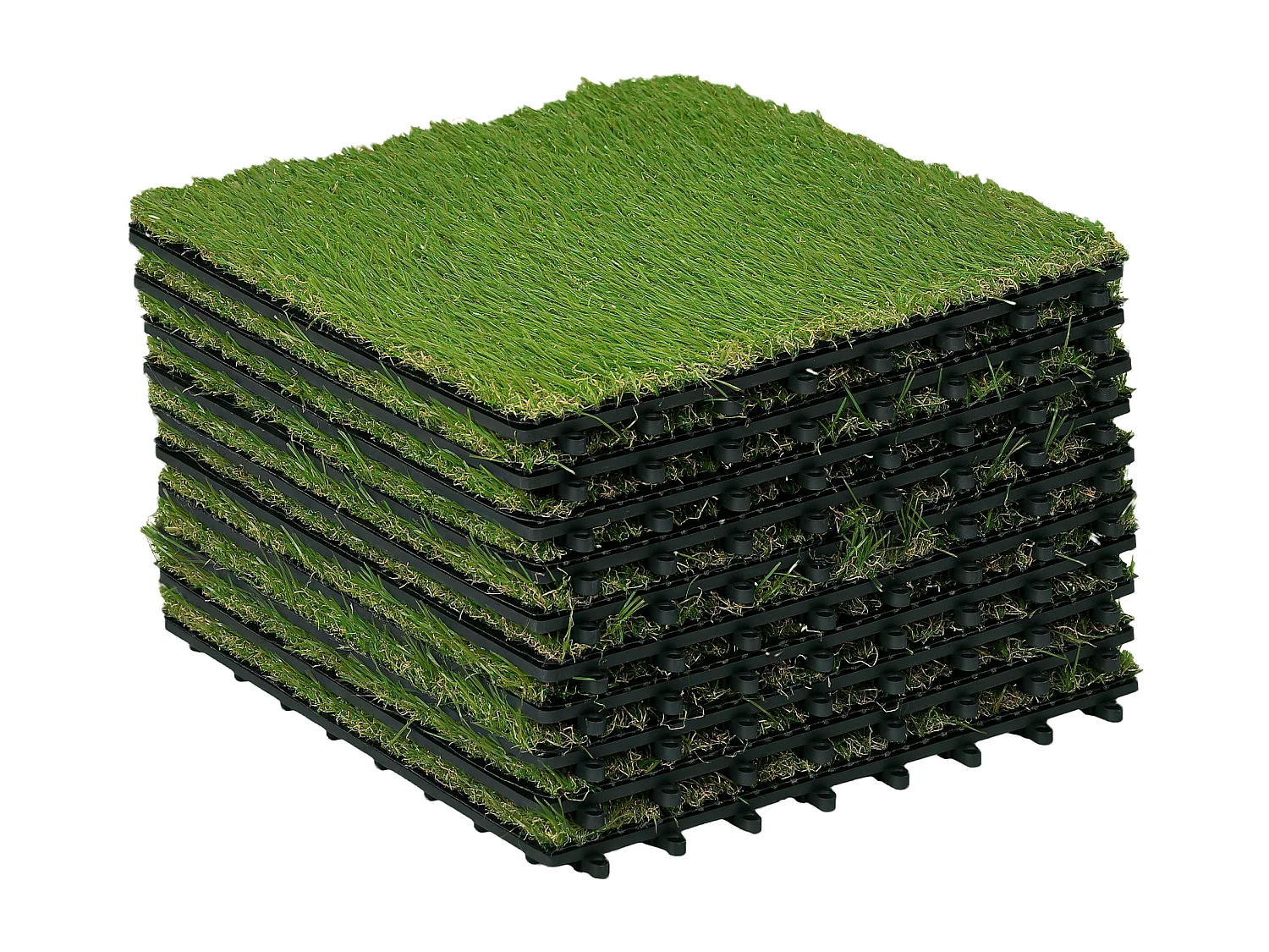 Gazon synthétique artificiel set de 10 dalles carreaux 30 x 30 cm épaisseur confort 3,5 cm à emboîter vert