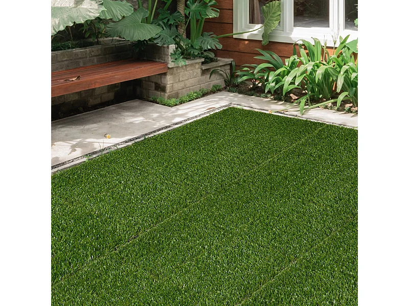 Gazon synthétique artificiel set de 10 dalles carreaux 30 x 30 cm épaisseur confort 3,5 cm à emboîter vert