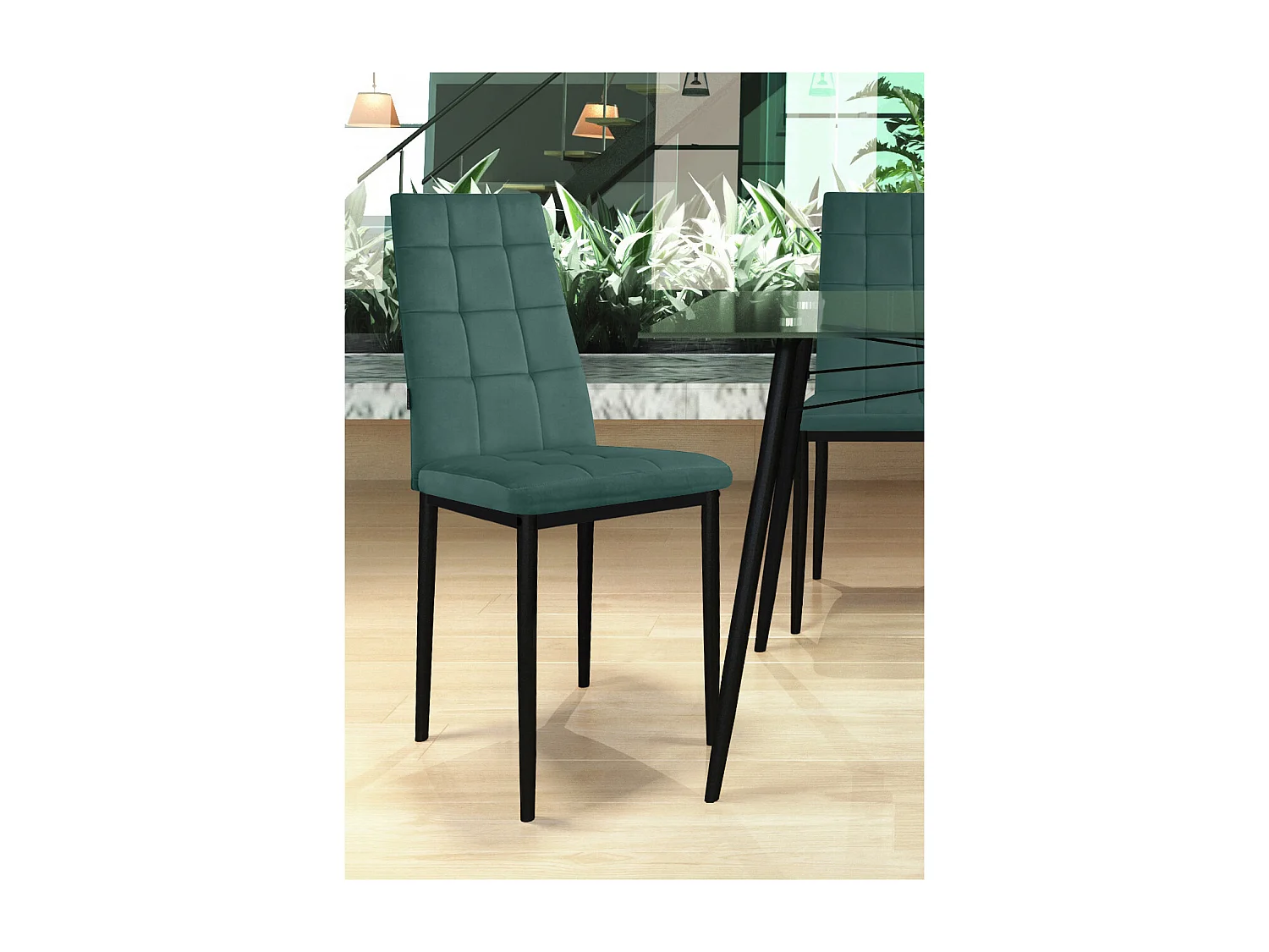 Becca | Pack de 2 Sillas de Comedor de Terciopelo Verde Oscuro