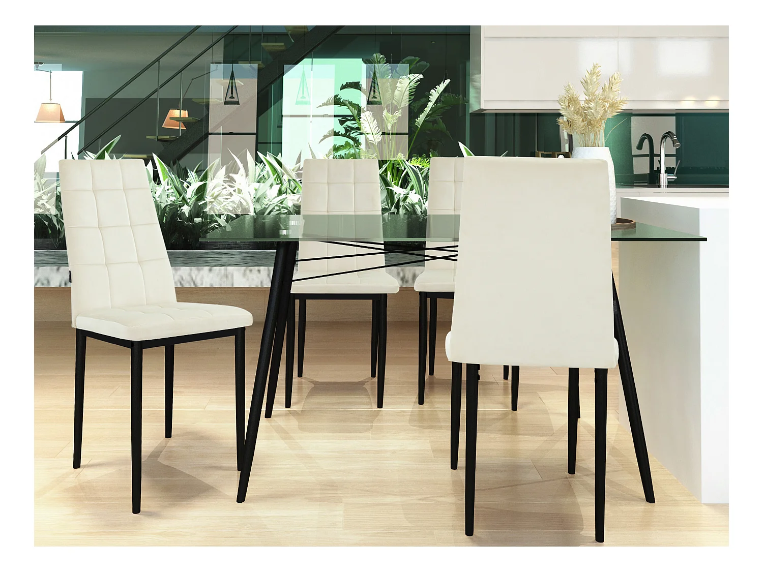 Becca | Pack de 4 Sillas de Comedor de Terciopelo Crema