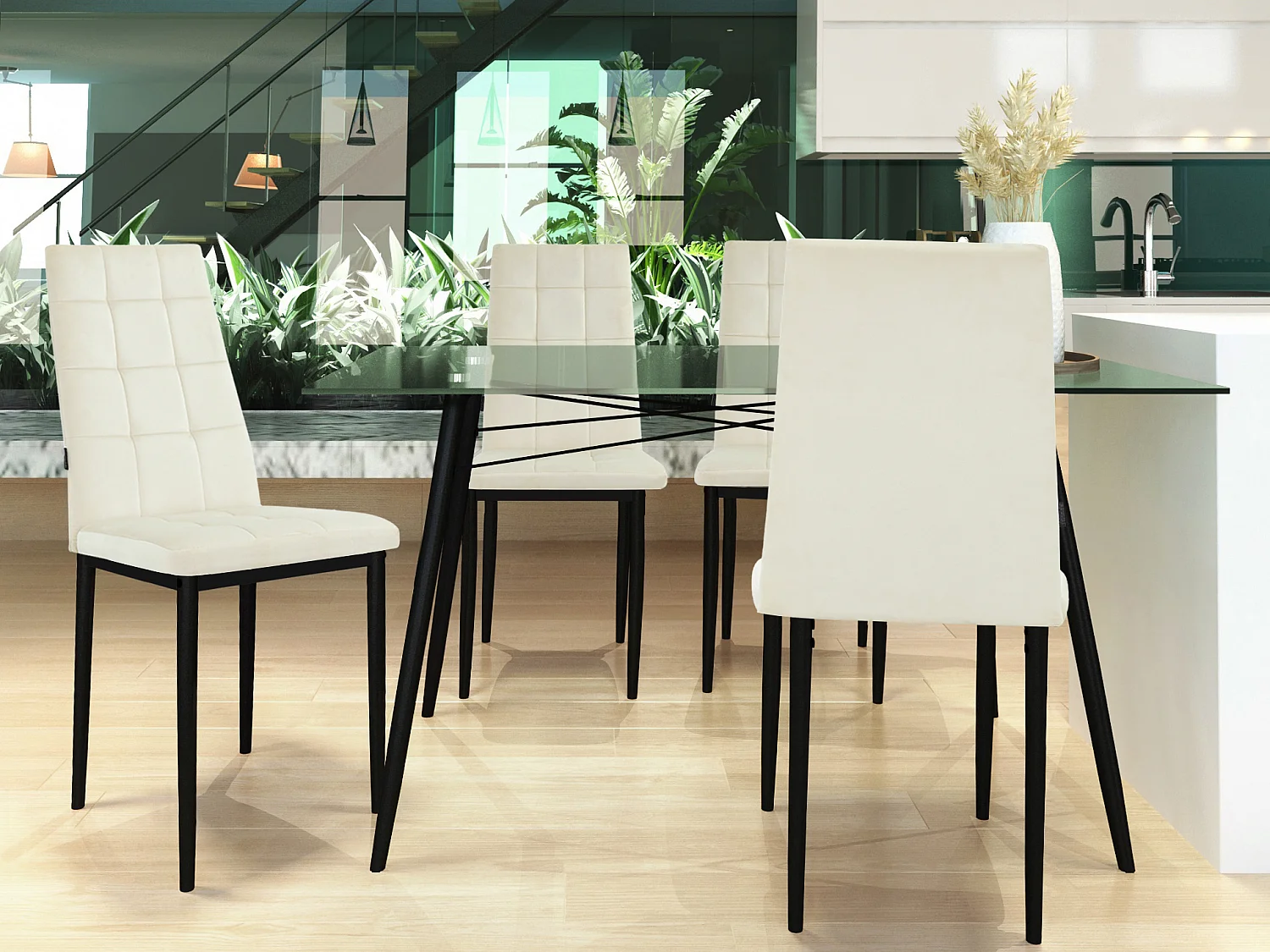 Becca | Lot de 4 chaises en velours crème