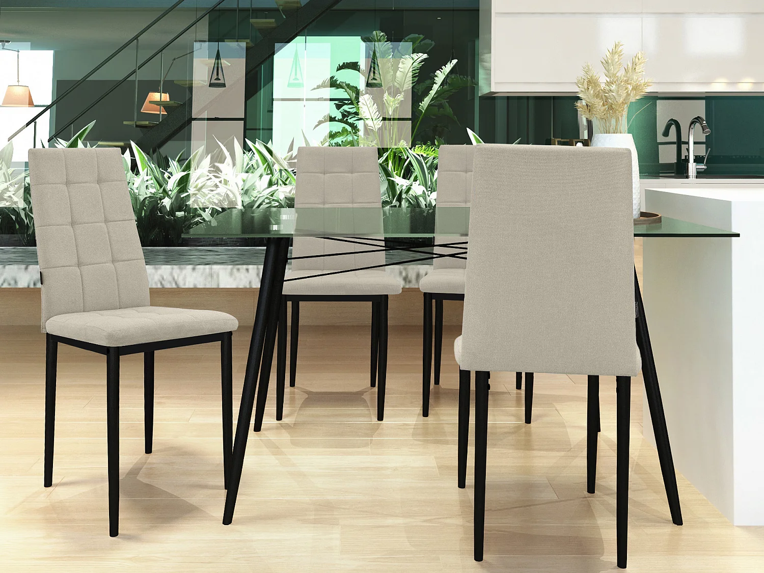 Becca | Lot de 4 chaises en tissu crème