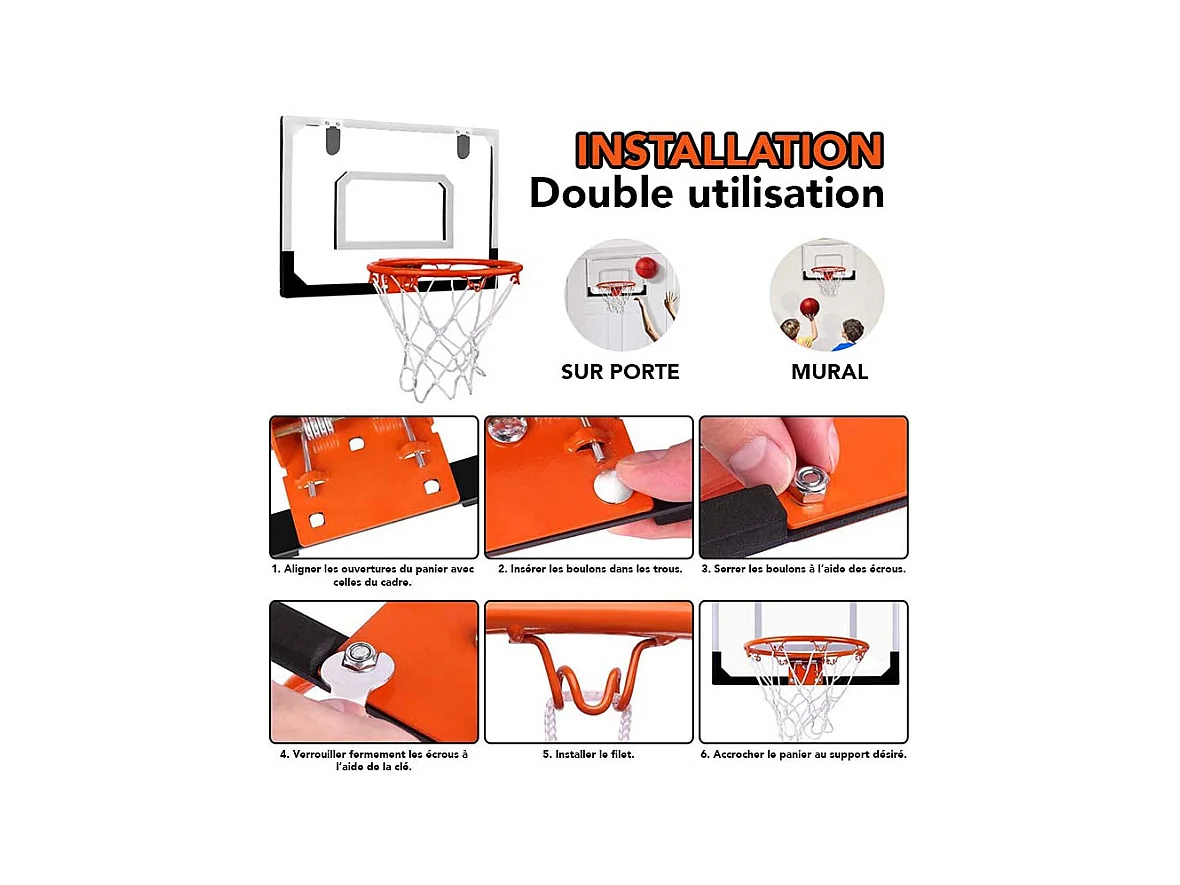 Mini panier de basket avec accroches de porte