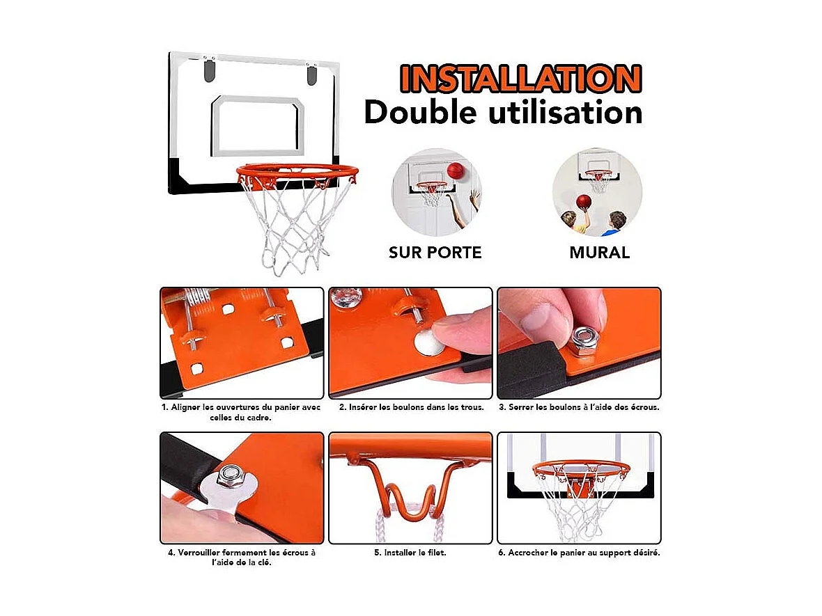 Mini panier de basket avec accroches de porte