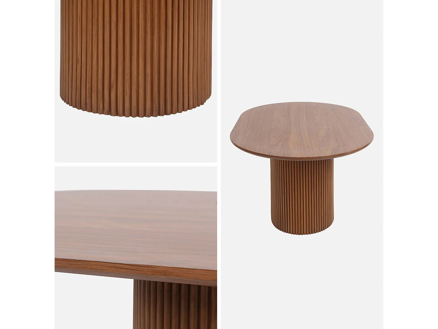 Table basse oblongue décor bois sculpté 90cm. couleur noyer