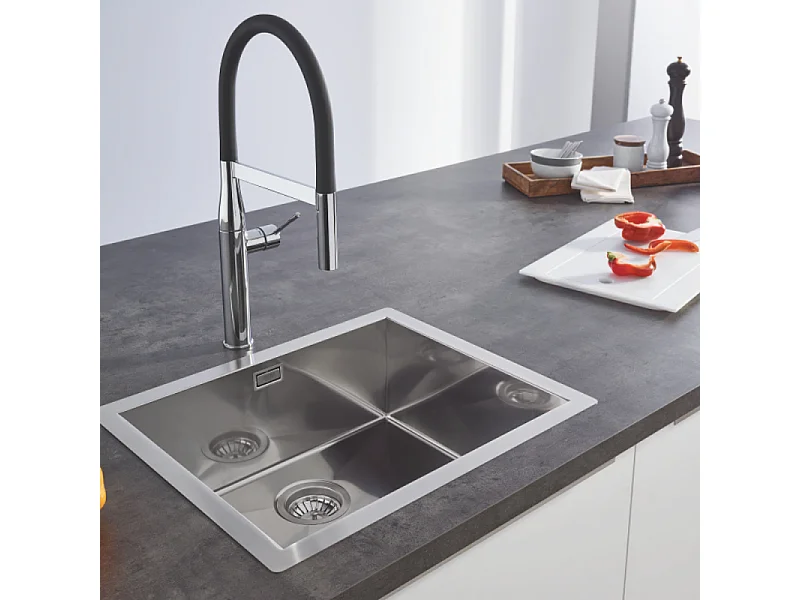 Pia de cozinha em aço inoxidável K700 GROHE - Instalação Rápida - Qualidade AISI 304 - 46,4x46,4 cm - Sem Escorredor